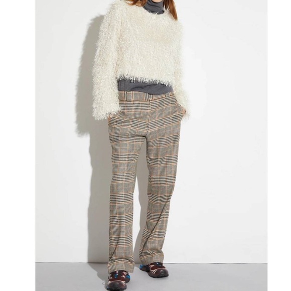 NWT SAINT ART Nessa Tan Midrise Houndstooth Plaid Straight Wide Leg Pant Size S - Picture 3 of 8